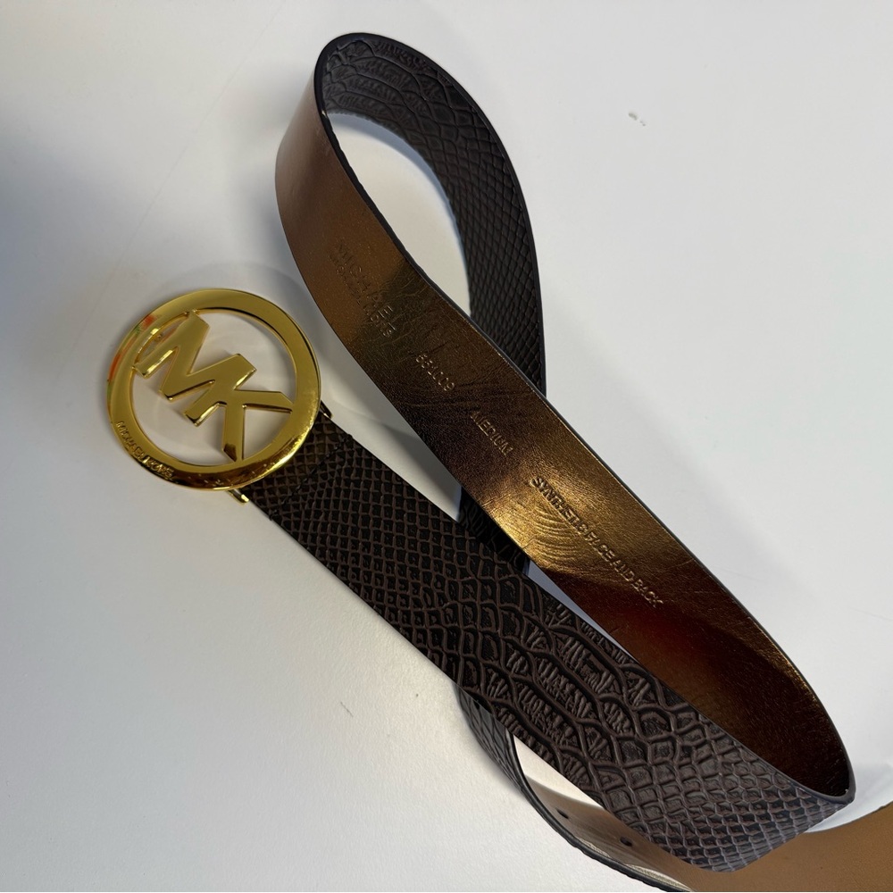 Michael Kors Dark Brown Belt with Gold Logo Buckle